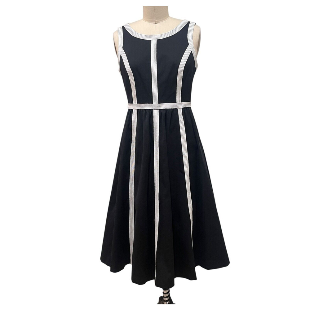 Tracy Reese Fit and Flare Taped Flock Black Dress Size 6 NWT $368